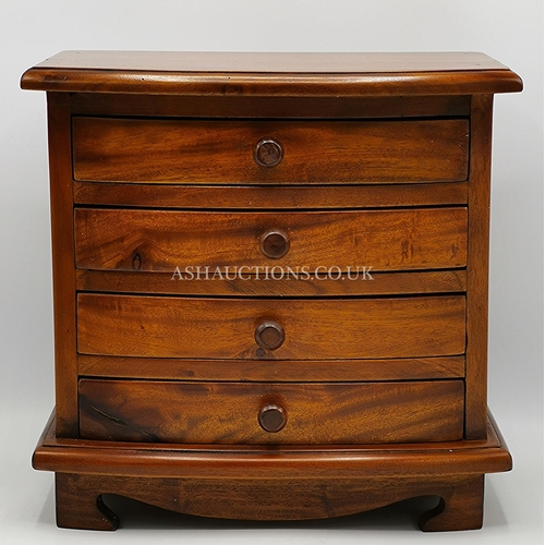 855 - MAHOGANY 29cm BOW FRONTED FOUR DRAWER COLLECTORS CABINET  (Please Note This LOT IS COLLECT ONLY !!!)