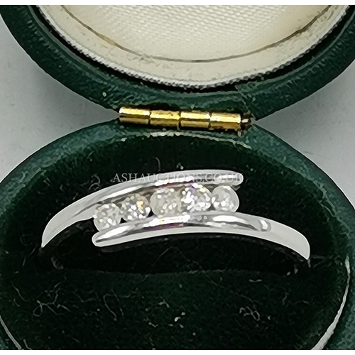 874 - PRESENTED AS A 9ct WHITE GOLD/ QUARTER CARAT DIAMOND FIVE STONED RING (Full 375 Hallmarks And Stampe... 