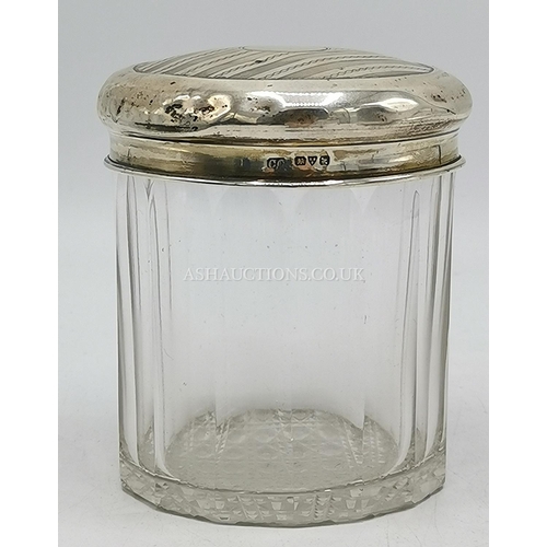 881 - PRESENTED AS A SILVER TOPPED CUT GLASS DRESSING TABLE POT (Hallmarked For Chester 1913)