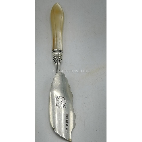 902 - PRESENTED AS A SILVER VICTORIAN BUTTER KNIFE With MOTHER OF PEARL CARVED HANDLE (Heavily Decorated I... 