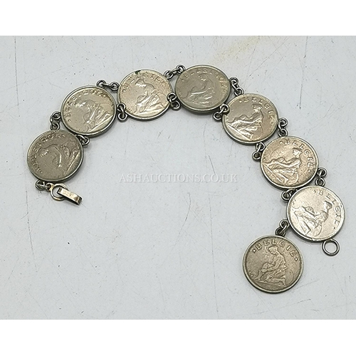 905 - PRESENTED AS A SILVER COIN BRACELET (Comprising Of Eight Belgium 50 Cent Coins,Dated 1922---1928) (W... 