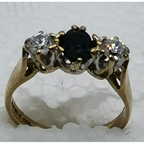 907 - PRESENTED AS A 9ct GOLD (Hallmarked) SAPPHIRE & WHITE STONE SET RING ( Size___K-L__ Total Weight 2.4... 