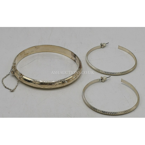 941 - PRESENTED AS A SILVER BANGLE Plus Large SILVER EARRINGS