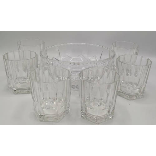 987 - STUART CRYSTAL 20cm Dia BOWL, A SET OF 6 REDHOUSE STUART CRYSTAL WHISKY GLASSES (All Signed On Base)