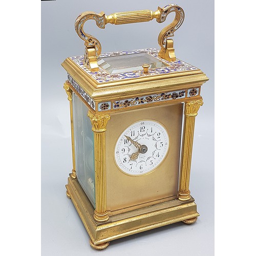 151 - WEST & SONS Of DUBLIN EARLY 20th CENTURY ENAMEL REPEATER CARRIAGE CLOCK IN CASE. (Was Found To Be Ti... 