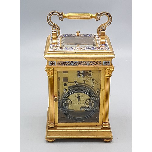 151 - WEST & SONS Of DUBLIN EARLY 20th CENTURY ENAMEL REPEATER CARRIAGE CLOCK IN CASE. (Was Found To Be Ti... 