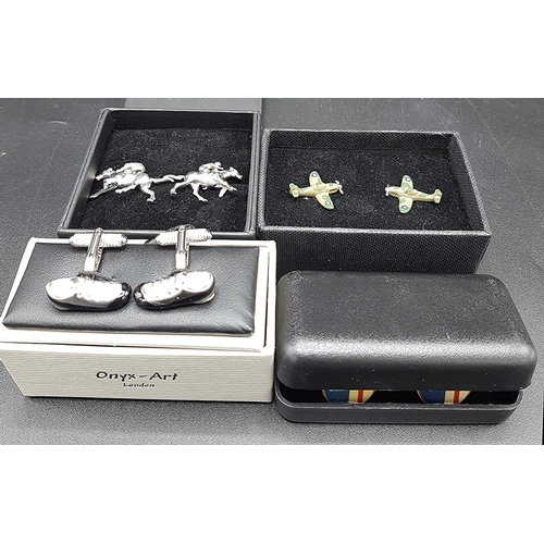 1151 - CUFFLINKS (Four Pairs) Including SPITFIRE,HORSE & RIDER,Etc  (Boxed)