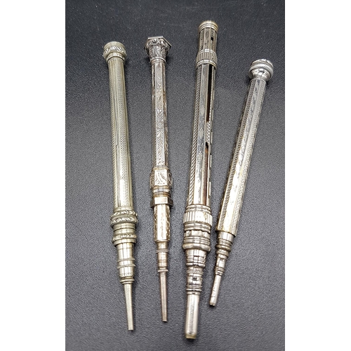 1159 - WHITE METAL PROPELLING PENCILS (4) With AGATE ENDS