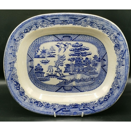 1208 - WOOD & SONS ?? BLUE/WHITE Large SERVING PLATTER  IN THE WILLOW PATTERN DESIGN c1910