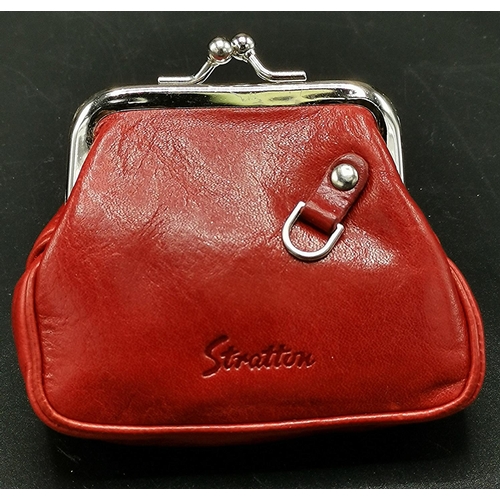 199 - STRATTON RED LEATHER 10cm x 9cm  LADIES PURSE  (As New)