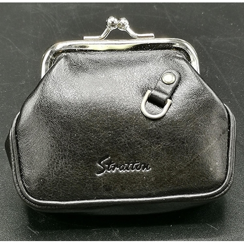 200 - STRATTON BLACK LEATHER 10cm x 9cm  LADIES PURSE  (As New)