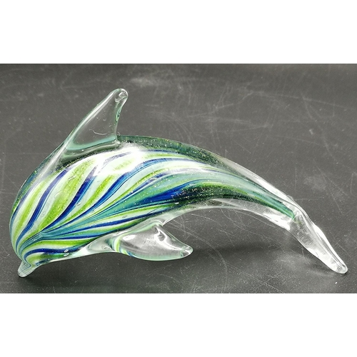 314 - SOPHIA DESIGN STUDIO'S Designer (95 h 140 w 70 d mm)(Hand Blown) GLASS SCULPTURE OF A LEAPING DOLPHI... 