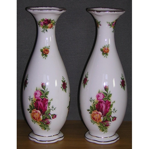 393 - ROYAL ALBERT CHINA VASES (2) IN THE OLD COUNTRY ROSES DESIGN