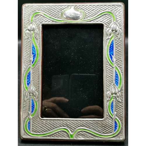 449 - PRESENTED AS SILVER (Stamped Sterling) / ENAMEL (Possibly Tiffany & Co) 14.5cm x 19cm PHOTO FRAME