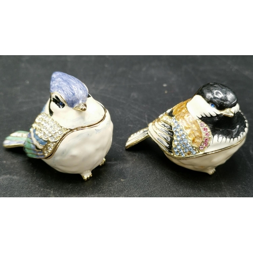 453 - JEWEL ENCRUSTED ENAMEL BIRD TRINKET BOXES (2)