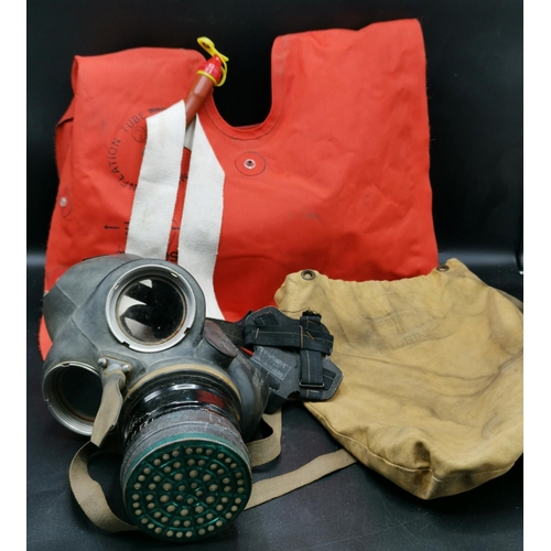 460 - WWII ARP WARDENS GASS MASK (Original Bag) TOGETHER WITH A LIFE JACKET c1950s