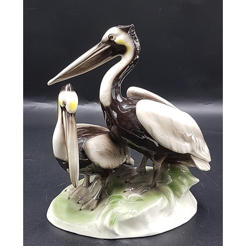 481 - KERAMOS (Austria) POTTERY Large 21cm x 17.5cm MODEL OF HERONS