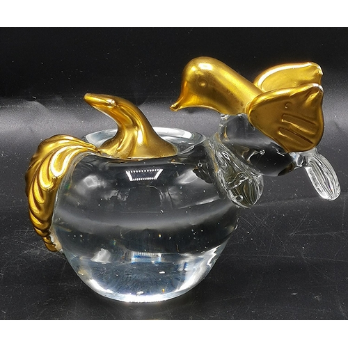 516 - ART GLASS APPLE & BIRD GOLD GILDED PAPERWEIGHT