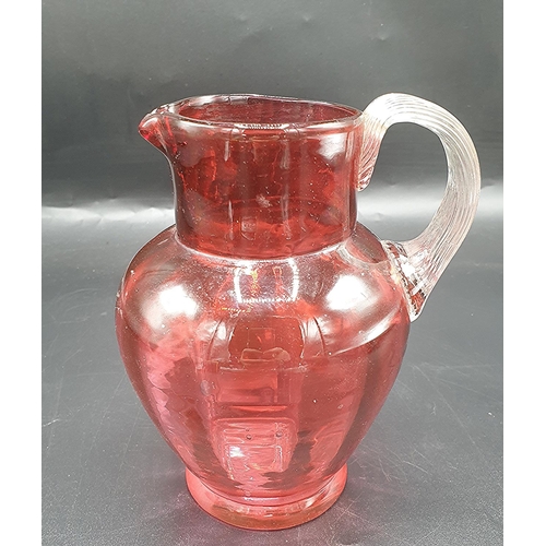 525 - CRANBERRY GLASS 15cm JUG (Old)