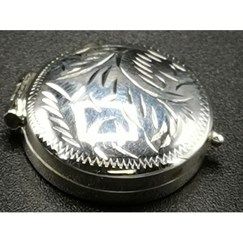 556 - PRESENTED AS A SILVER (Stamped 925) ENGRAVED PILL BOX (Total Weight 4.2 Gram)