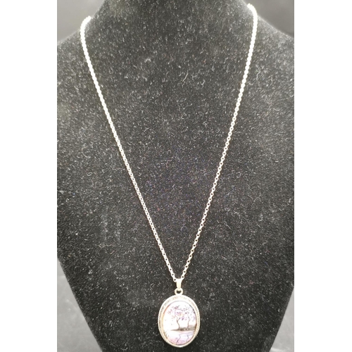 573 - PRESENTED AS A SOLID SILVER & (Hand Painted) CAMEO PENDANT SIGNED By Designer Ruth McKindley On A ST... 