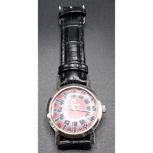 595 - TRESSA MECHAINICAL DOMINOES GENTS WRIST WATCH (Found To Be Running When Photographed)