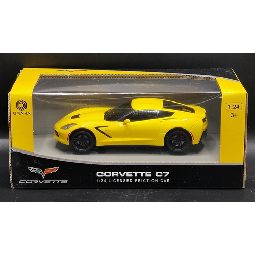 610 - BRAHA INDUSTRIES (New York) 1:24 SCALE MODEL OF A CORVETTE C7 (Yellow) (Original Box , As New)