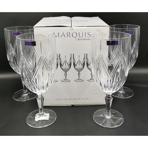 616 - WATERFORD CRYSTAL (For Marquis) (Boxed Set Of Four) 27.5cm ICED BEVERAGE STEMED GLASSES IN THE LACEY... 