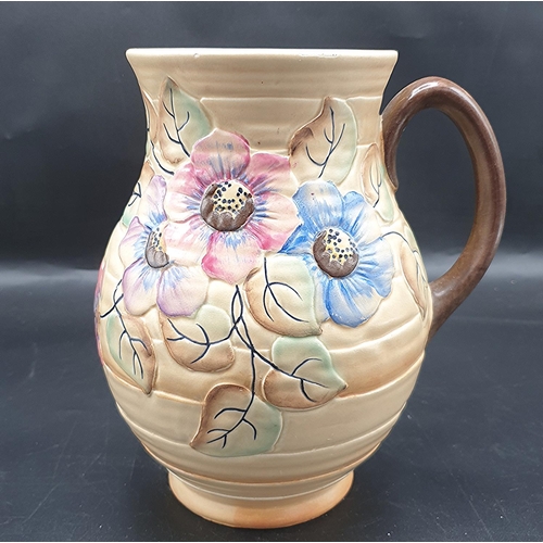 686 - ROYAL CAULDON Large 23cm JUG WITH FLOWERS IN RELIEF (Very Slight Hairline To Base)