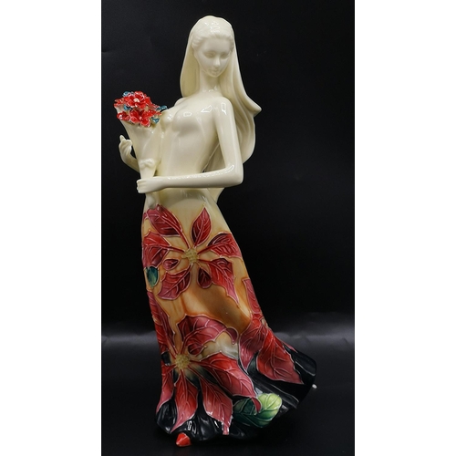 70 - OLD TUPTON WARE Large 30cm TUBELINED FIGURINE OF A LADY HOLDING A BOUQUET OF FLOWERS (Manufacturing ... 