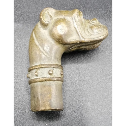 704 - BRONZE WALKING STICK TOP MODELLED AS A BULLDOG