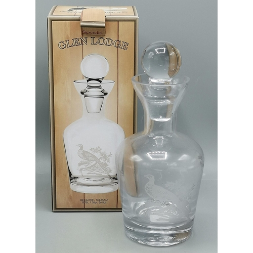 718 - SPODE GLASS 25cm PHEASANT DECANTER FROM THE THE GLEN LODGE COLLECTION (Original Box)