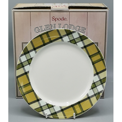 720 - SPODE CHINA 20cm Dia PLATES (4) IN THE TARTAN -TAN DESIGN (Original Box)