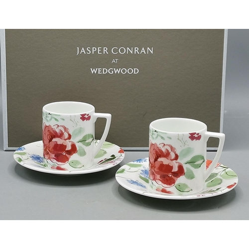 728 - WEDGWOOD CHINA Boxed Set Of Two) ESPRESSO CUPS & SAUCERS By Designer Mr Jasper Conran