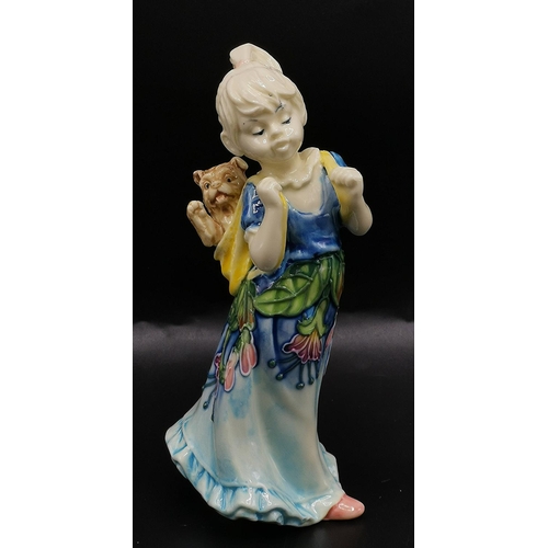 73 - OLD TUPTON WARE 15cm TUBELINED FIGURINE OF A YOUNG GIRL With PUPPY IN HER NAPSACK (Manufacturing No ... 