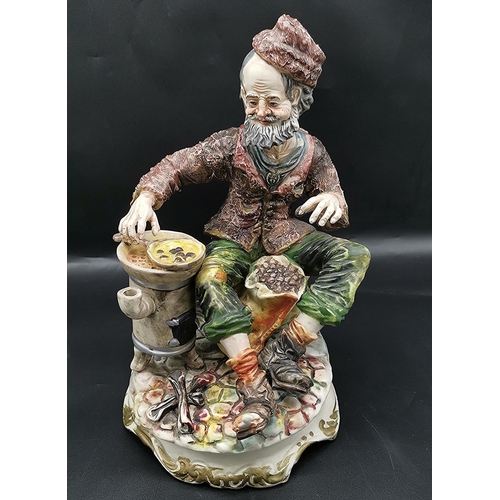 90 - CAPO DIE MONTE 31cm FIGURINE OF A MAN COOKING  (With Faults) (Please Note This LOT WILL NOT BE PACKE... 