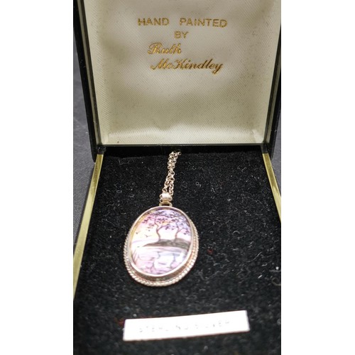 573 - PRESENTED AS A SOLID SILVER & (Hand Painted) CAMEO PENDANT SIGNED By Designer Ruth McKindley On A ST... 