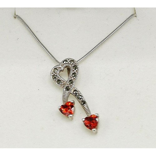 165A - PRESENTED AS A SILVER MARCASITE HEART PENDANT On NECK CHAIN (Total Weight 7.5 Grams)