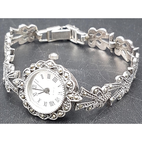 420A - PRESENTED AS A SILVER (925) 1930s STYLE COCKTAIL WATCH (Stamped 925 On Fastening Clasp)