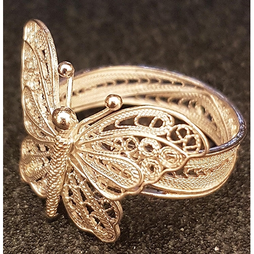 60A - PRESENTED AS A SILVER (Stamped 935) FILIGREE BUTTERFLY RING