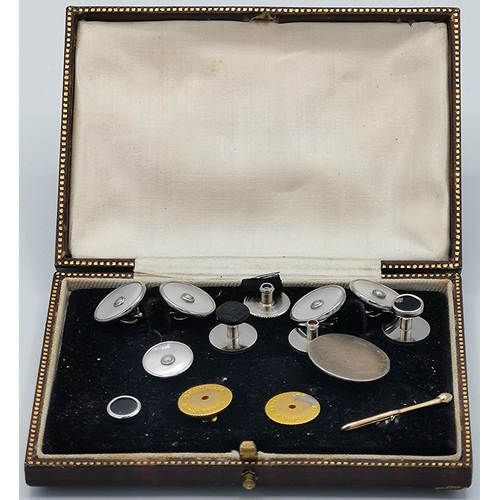 1010 - WHITE And YELLOW METAL MOTHER OF PEARL CUFFLINKS Plus OTHER STUDS And SILVER