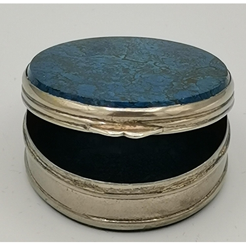 1013 - WHITE METAL And LAPIS LAZULI ? PILL BOX (Weight 25 Grams)