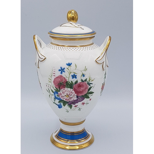 145 - MINTON CHINA Large 17cm TWIN HANDLED URN IN THE SUMMER GLORY DESIGN (Limited Edition 1500 This One B... 