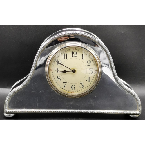 160A - CHROME MANTLE CLOCK, FRENCH MOVEMENT. (Working At Time Of Photograph, With Key)