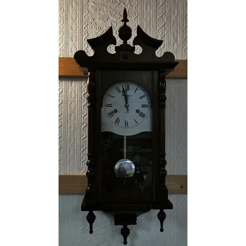 172 - REPRODUCTION VIENNA WALL CLOCK With Some Age. 8 DAY, CHIMES ON THE HOUR AND HALF HOUR. KEY, PENDULUM... 