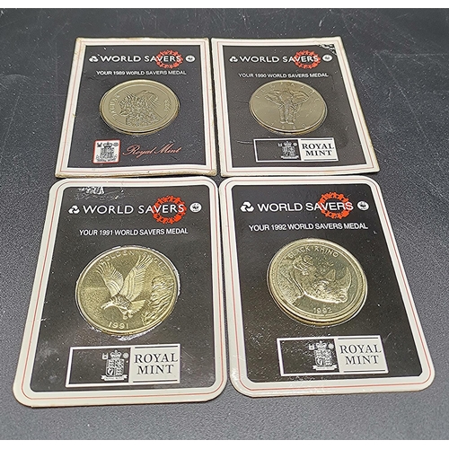 624 - WORLD SAVERS DAY (4) MEDALS (Royal Mint 89, 90, 91, 92)