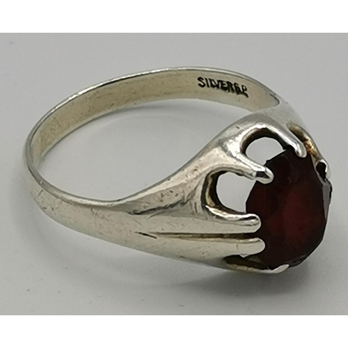 638 - PRESENTED AS A STERLING SILVER (Stamped Silver GP) GYPSY GARNET SIGNET RING (Size U, Total Weight 3.... 