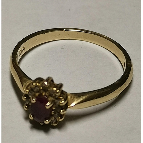 650 - PRESENTED AS A 9ct GOLD (Hallmarked & Stamped DIA) DIAMOND & RUBY RING.