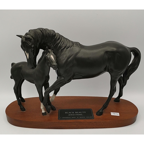 825 - BESWICK 24cm x 34.3cm MODEL OF BLACK BEAUTY (Model No A2466) And HER FOAL (Model No 2536)  MOUNTED O... 