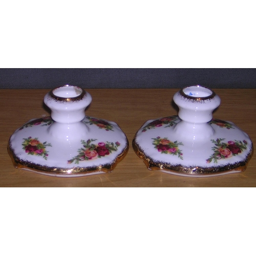 871 - ROYAL ALBERT CHINA CANDLEHOLDERS (Pair) IN THE OLD COUNTRY ROSES DESIGN